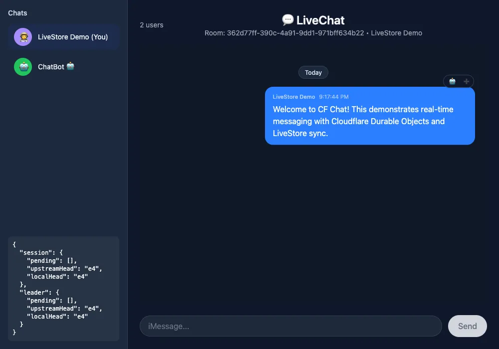 CF Chat application interface
